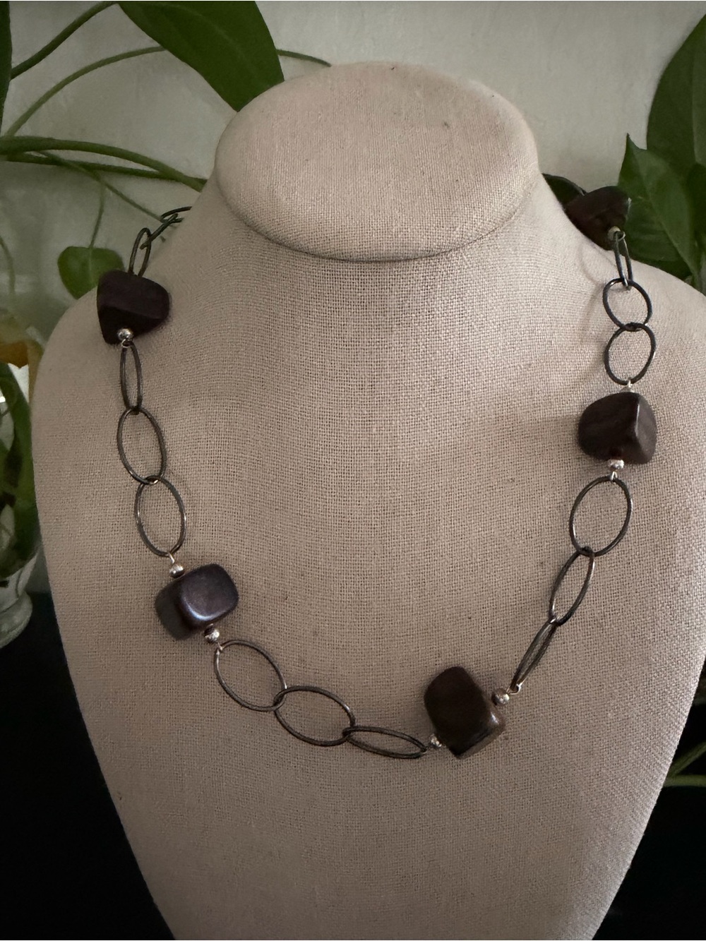 Vintage Silpada Ebony Wood & Sterling Silver 925 Link Necklace